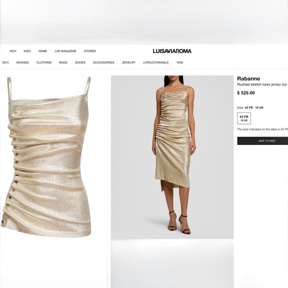 Paco Rabanne Ruched Metallic Gold Stretch Lurex Jersey Top NEW - Picture 5 of 6